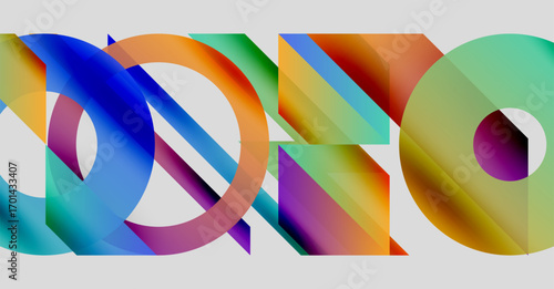 Abstract colorful shapes overlap, creating dynamic visual composition. Gradients blend smoothly, forming flowing patterns. Modern design.