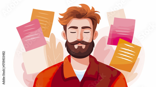 Man with closed eyes and papers