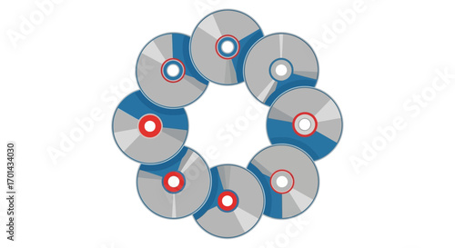 A circular arrangement of several digital versatile discs, showcasing a minimalist design.