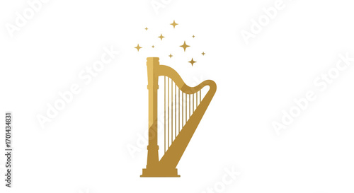 A golden harp with shimmering stars, symbolizing elegance and musical enchantment.