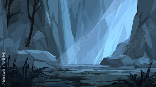 Mountain waterfall scene illustration