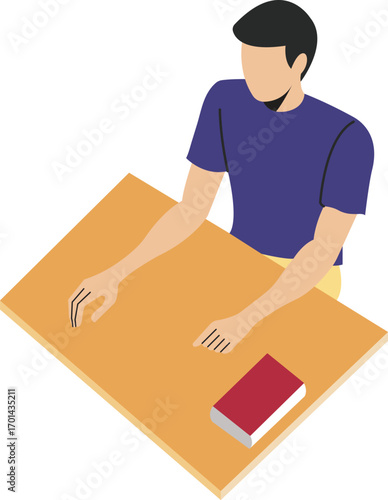 Student at Desk with Book