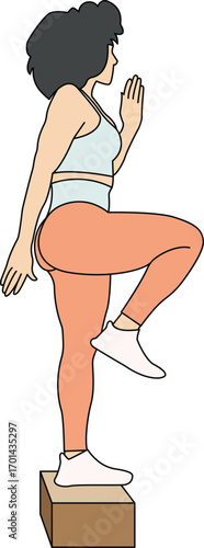 Woman stepping up on a box exercise