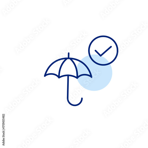 Protection and security. Umbrella and checkmark. Pixel perfect, editable stroke vector icon
