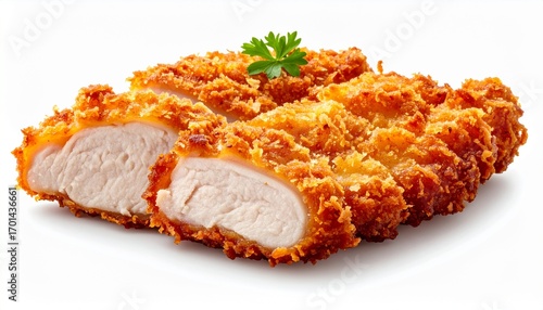Crispy Golden Breaded Chicken Cutlet Sliced Open.