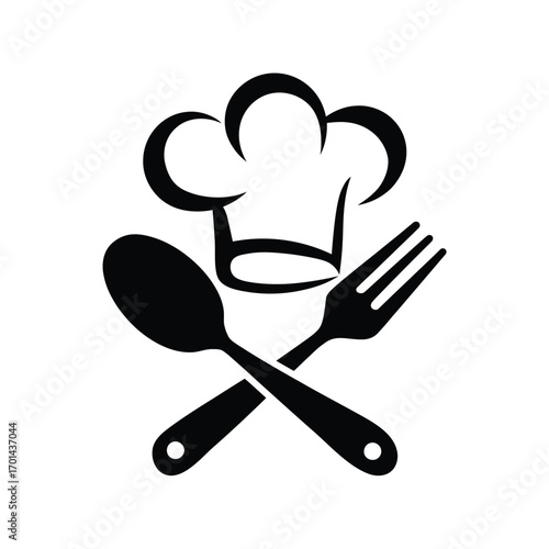 Chef Hat and Crossed Spoon Fork Culinary Icon Vector