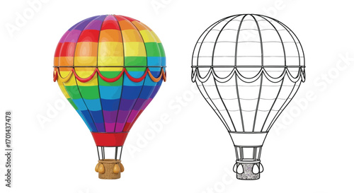 Cute Cartoon Hot Air Balloon Kids Coloring Page Simple Vehicle Line Art Drawing