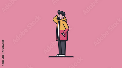 Person pondering in colorful jacket