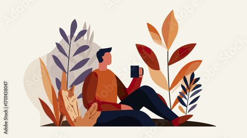 Person relaxing outdoors with drink