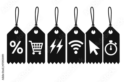 Vector E-commerce Price Tags Icon Set. A Collection of Symbols for Online Shopping, Discounts, and Business Promotions.