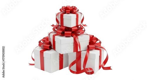 3d stack of gift boxes with red ribbons and bows festive holiday celebration transparent background