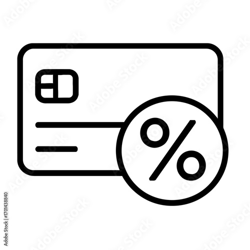 Vector Icon of a Credit Card with a Percent Sign. A Symbol for Card-Specific Discounts, Financial Offers, and Cash Back Rewards.