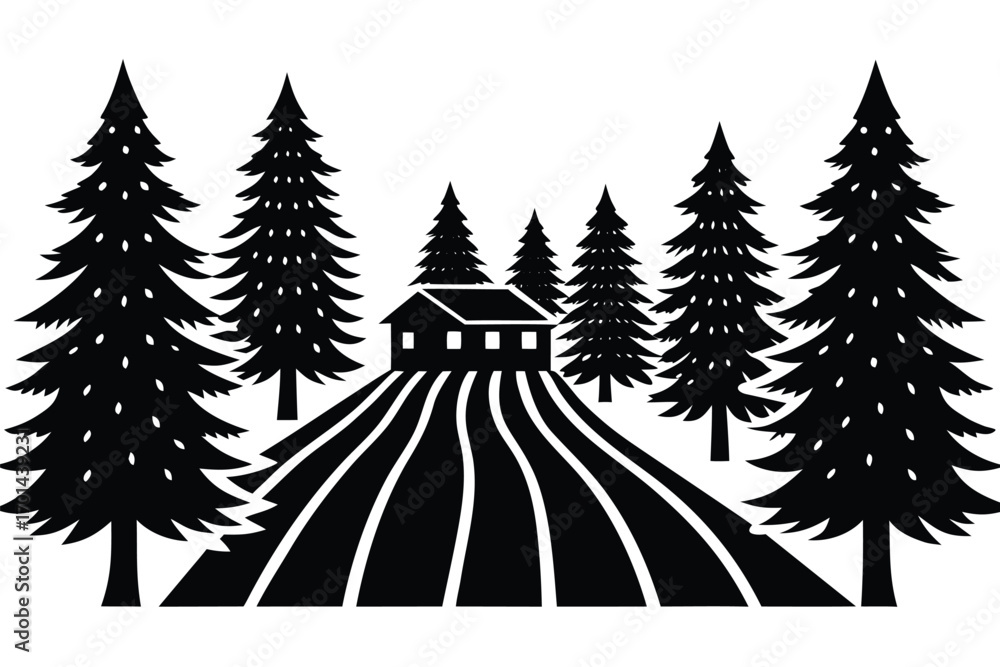 Obraz premium christmas tree farm silhouette vector art icon