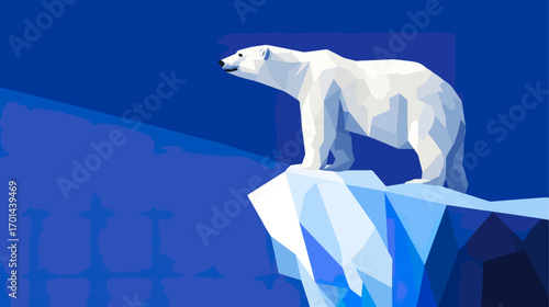 Polar bear on iceberg digital illustration blue background