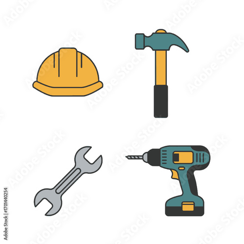 Construction Tools and Safety Helmet Collection