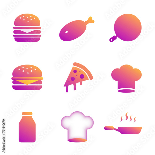 Food Icons Collection Gradient Burger Pizza Chicken