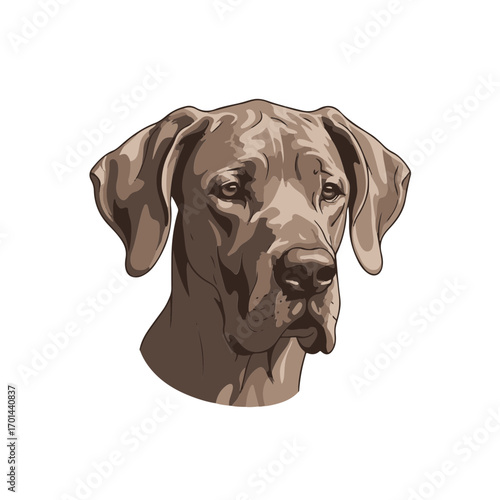 Great Dane head full body, cartoon vector digital drawing illustration, isolated on white transparent background