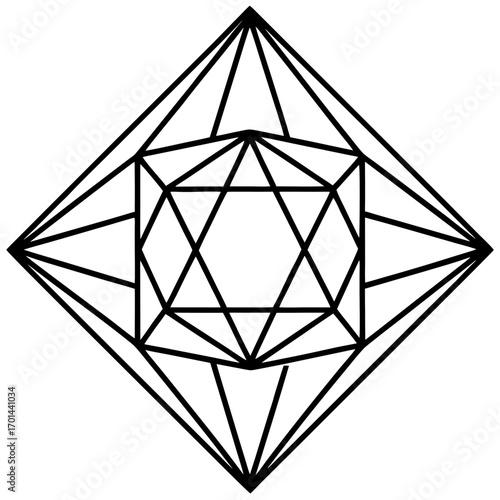 Minimalist Prism Mandala Line Art Vector Illustration on White Background