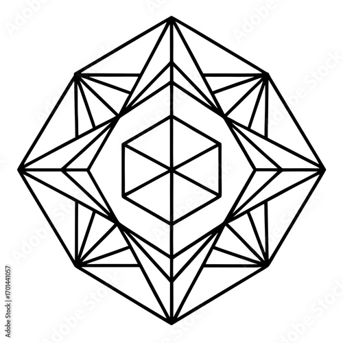 Minimalist Prism Mandala Line Art Vector Illustration on White Background