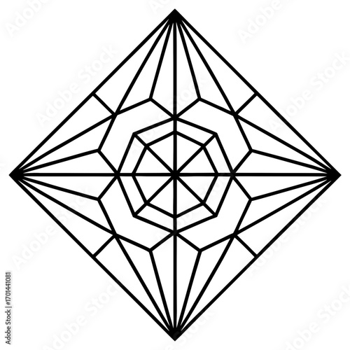 Minimalist Prism Mandala Line Art Vector Illustration on White Background