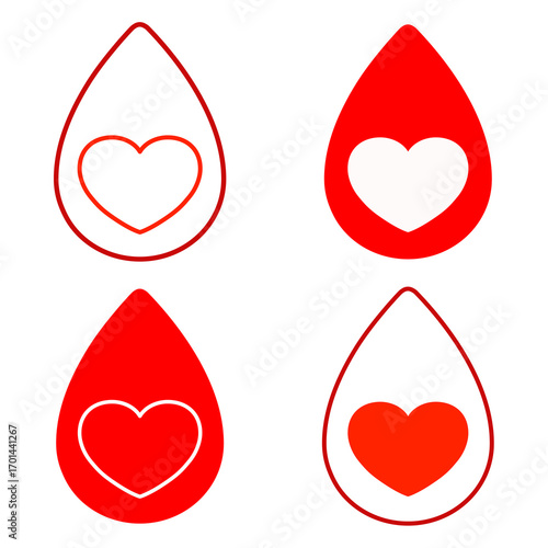 Blood donation concept with a heart and a blood drop. Vector  illustration. 