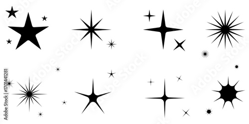 Set of different blinking star shapes. Vector  illustration. 
