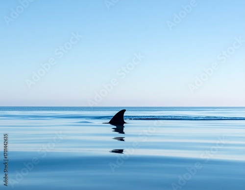 A calm sea with a shark fin 