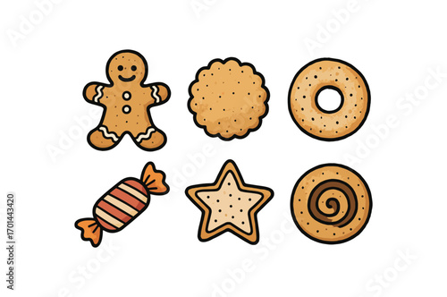 gingerbread cookies, winter holidays, flat vector illustration isolated