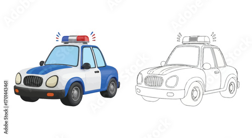 Smiling Cartoon Police Car Coloring Page for Kids Fun Vehicle and Community Helper Theme