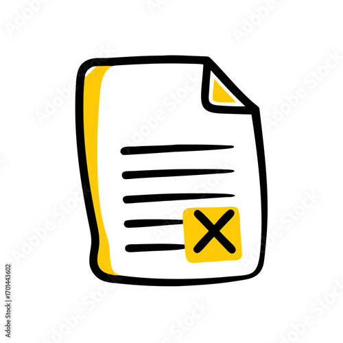 Document with X Mark for Deletion hand drawing icon for web and graphic design
