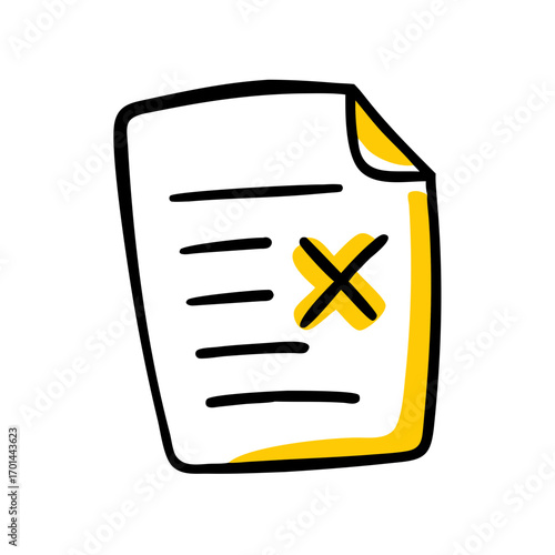 Document with X Mark for Deletion hand drawing icon for web and graphic design