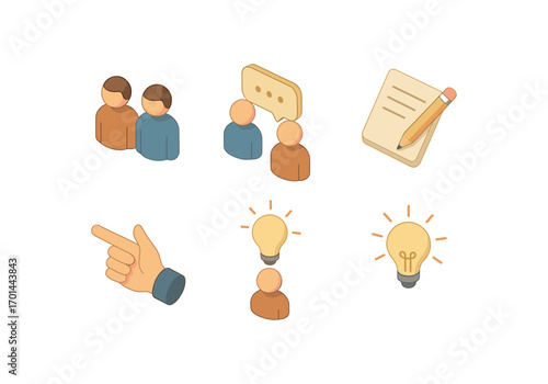 isometric icon items isolated on white background salvage workshop wood pile stone blocks metal scraps workbench recycle arrow. isometric icon items isolated on white background coaching