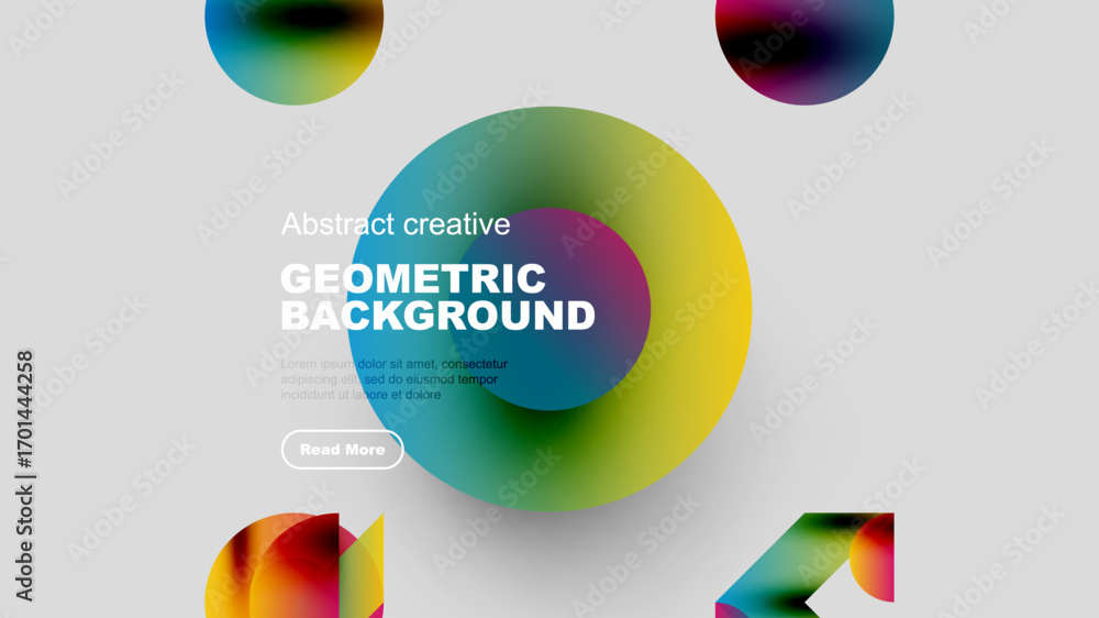 Obraz premium Modern design features vibrant overlapping circles, gradients, text. Minimalist composition suits digital projects, presentations.