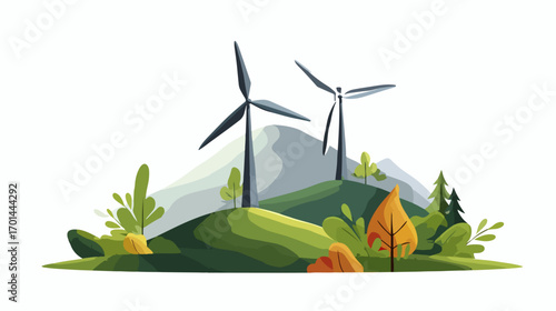 Wind turbines on a hillside landscape