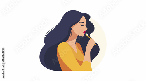 Woman brushing teeth side view