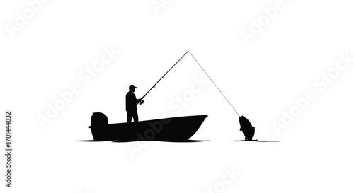 a fisherman casts line from boat to catch large fish
