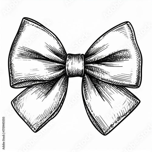 Hand Drawn Bow Tie with Detailed Hatching and Shading on White Paper Background