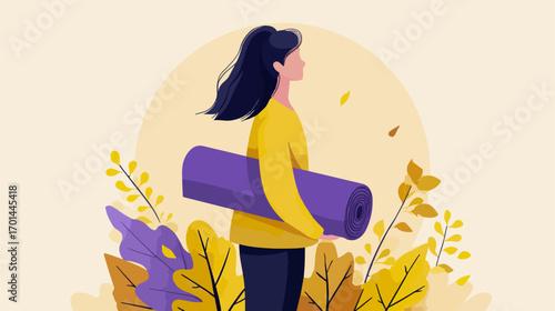 Woman holding yoga mat outdoors