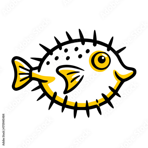 Puffer Fish Spiky Seafood hand drawing icon for web and graphic design