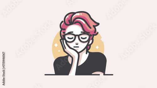 Woman with pink hair leaning head