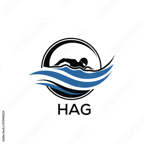 HAG Swimming  Company logo. HAG Water Sports logo design for entrepreneur and business. HTK Training Branding best icon.
