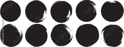 Set of black grunge rectangles circles shapes on a white background. Paint brush stamp collection.Vintage grunge boxes for collage, text, banner, sticker, poster design.Grunge round shape.	