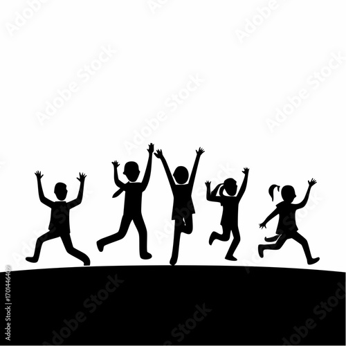 Silhouetted Kids: Energetic silhouettes of children jumping for joy against an airy backdrop, conveying pure energy, vitality and happiness.