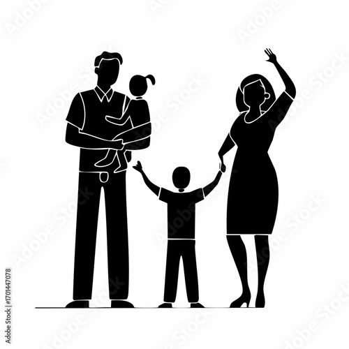 Family Silhouette: A stylized silhouette of a family, depicting a father, mother, and children standing together, conveying a sense of unity and love.