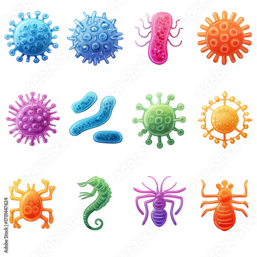 Colorful Collection of Viruses Bacteria and Microbes.