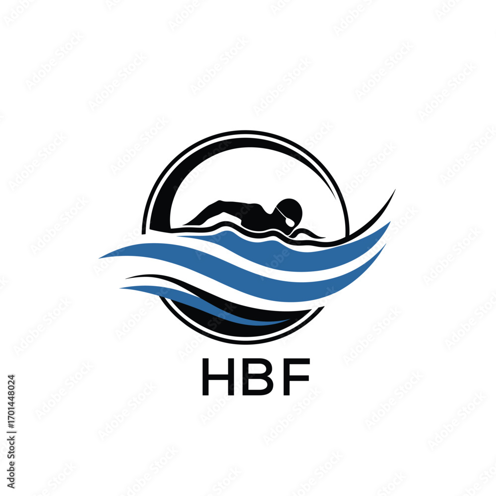 Fototapeta premium HBF Swimming Company logo. HBF Water Sports logo design for entrepreneur and business. HBF Training Branding best icon. 