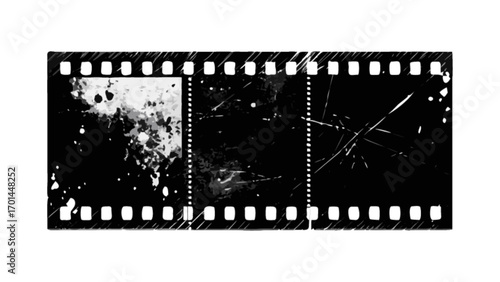 Vintage film strip negative photo frame effect with grunge and scratches texture