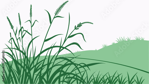 Green grass field landscape illustration vector graphic nature background design art