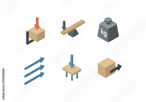 isometric icon items isolated on white background applied force lever arrow lines pressure icon motion