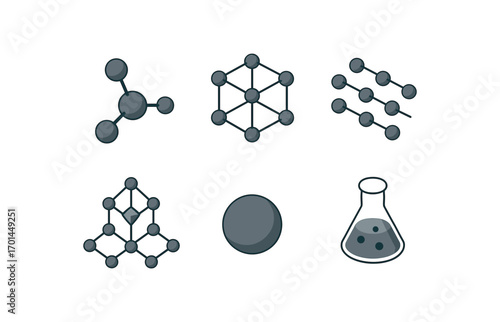 isometric icon items isolated on white background carbon atom crystal grid graphite line diamond bond circle core chemistry icon